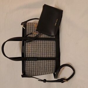 "Anne Klein" Mini Tote Bag With Pouch Black Tan & White